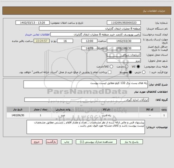 استعلام رله های پست برق 132 کیلو مطابق لیست پیوست