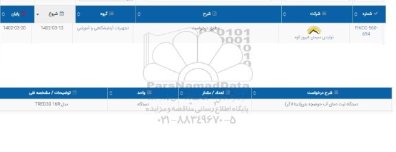 استعلام دستگاه ثبت دمای آب حوضچه بتن (دیتا لاگر)