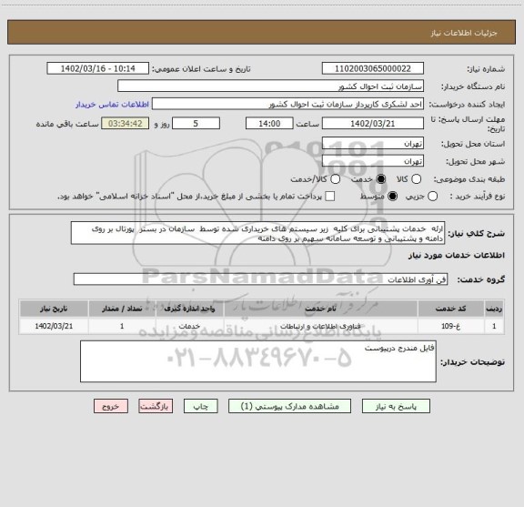 استعلام ارئه  خدمات پشتیبانی برای کلیه  زیر سیستم های خریداری شده توسط  سازمان در بستر  پورتال بر روی دامنه و پشتیبانی و توسعه سامانه سهیم بر روی دامنه