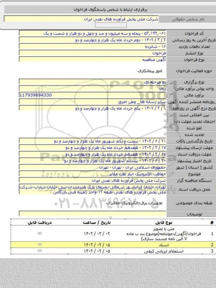 مناقصه, حفاظت الکترونیک انبار نفت ملایر