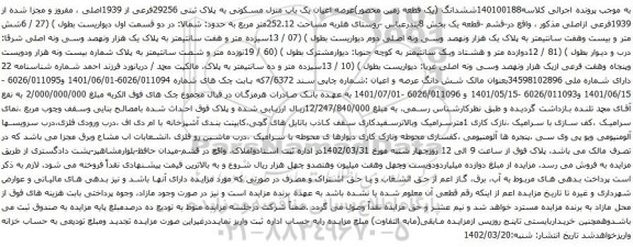 آگهی مزایده ششدانگ (یک قطعه زمین محصور)عرصه اعیان یک باب منزل مسکونی به پلاک ثبتی 29256فرعی از 1939اصلی ، مفروز و مجزا شده از 1939فرعی ازاصلی