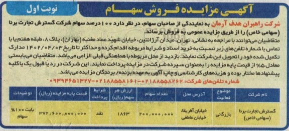 مزایده فروش 100 درصد سهام