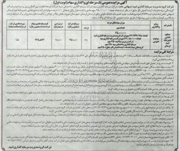 مزایده واگذاری سهام