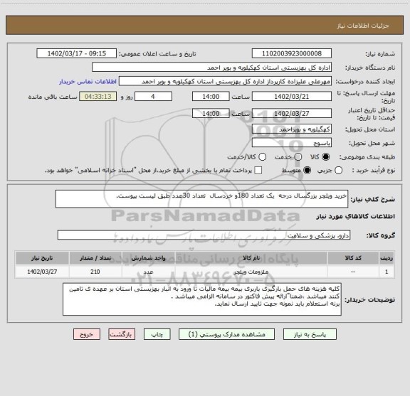 استعلام خرید ویلچر بزرگسال درجه  یک تعداد 180و خردسال  تعداد 30عدد طبق لیست پیوست.