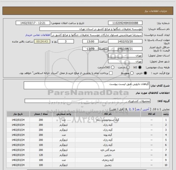استعلام گیاهان دارویی طبق لیست پیوست
