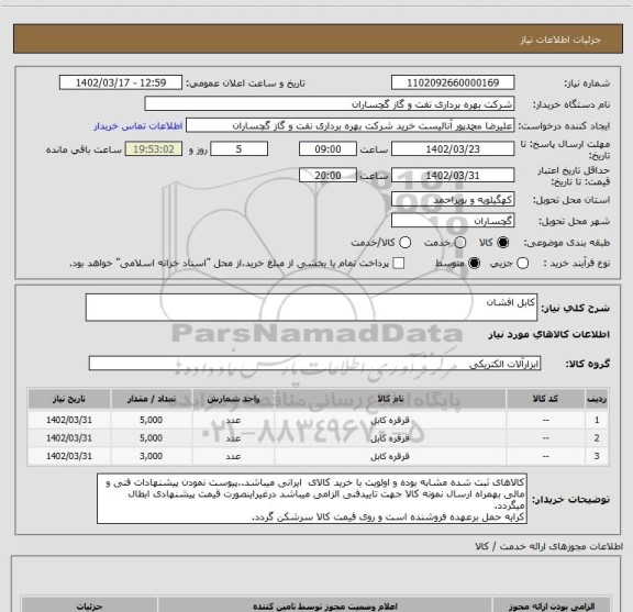 استعلام کابل افشان