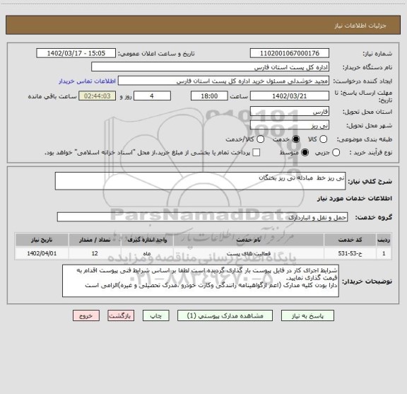 استعلام نی ریز خط  مبادله نی ریز بختگان