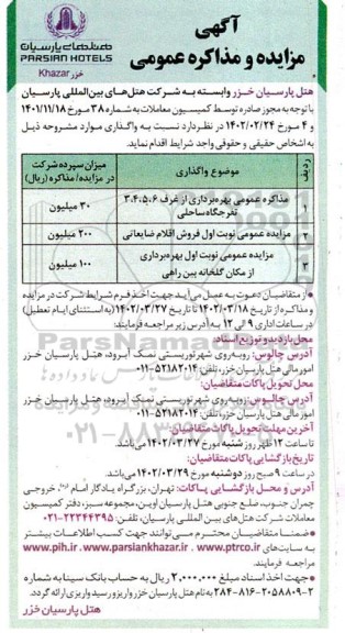 مزایده عمومی بهره برداری از غرف 6 ، 5 ، 4 ، 3 تفرجگاه ساحلی