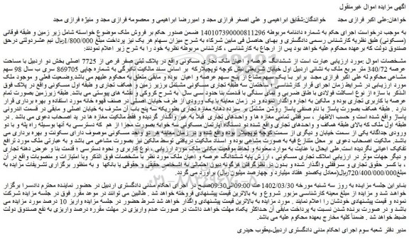 مزایده ملک تجاری مسکونی