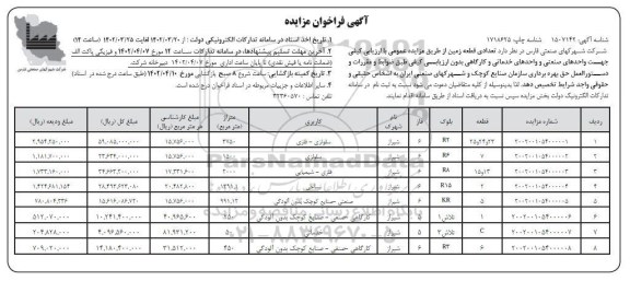 مزایده واگذاری تعدادی قطعه زمین