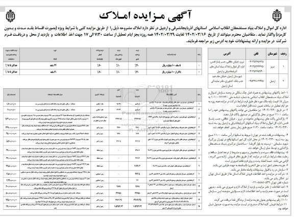 مزایده واگذاری املاک