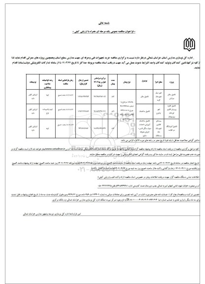 فراخوان مناقصه تکمیل سالن ورزشی و غیره ...