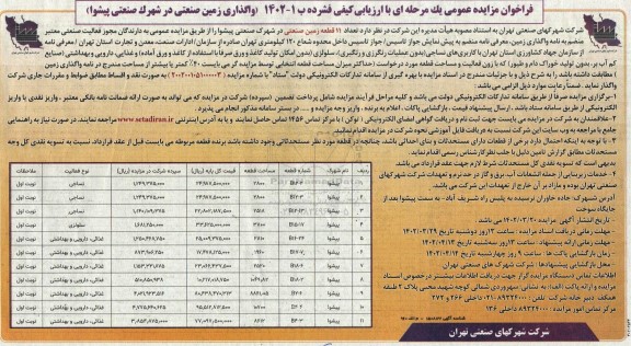 مزایده واگذاری زمین صنعتی در شهرک صنعتی