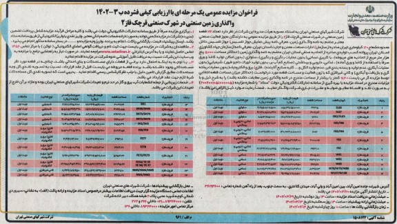مزایده واگذاری تعداد 24 قطعه زمین صنعتی در شهرک صنعتی