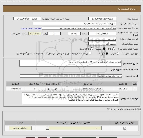 استعلام احداث جدول کانیوو کوچه باران 21 بر اساس فهرست بها