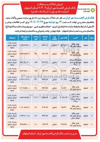 مزایده فروش املاک و مستغلات 