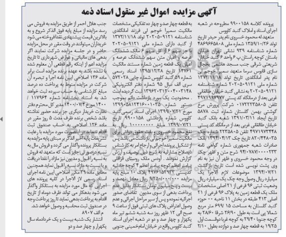 مزایده یک قطعه زمین به پلاک 96 فرعی از 21 اصلی