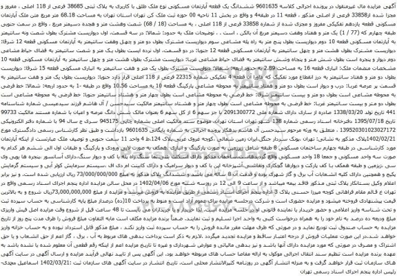 مزایده ملک به پلاک ثبتی 38685 فرعی از 118 اصلی
