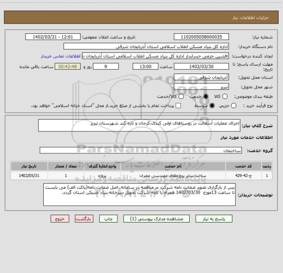 استعلام اجرای عملیات آسفالت در روستاهای اولی کندی،کرجان و تازه کند شهرستان تبریز