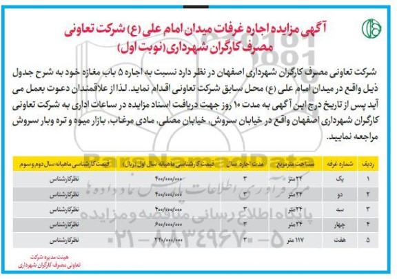مزایده اجاره غرفات