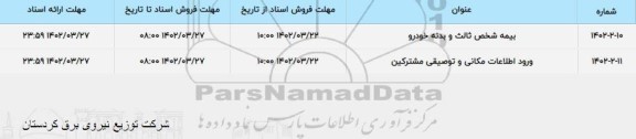 مناقصه بیمه شخص ثالث و بدنه خودرو ...