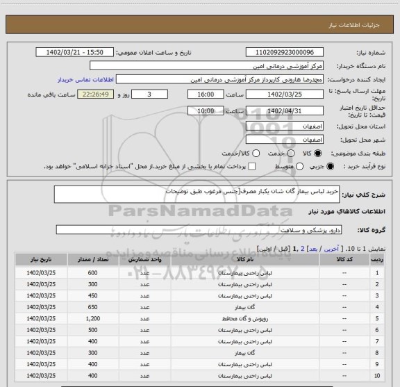 استعلام خرید لباس بیمار گان شان یکبار مصرف[جنس مرغوب طبق توضیحات