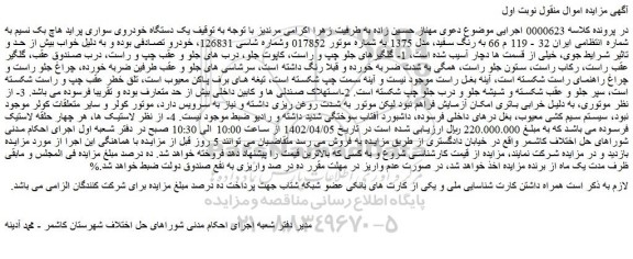 مزایده فروش یک دستگاه خودروی سواری پراید هاچ بک نسیم