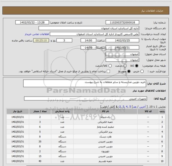 استعلام خرید دوربین مداربسته و سایر متعلقات به شرح پیوست