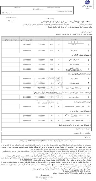استعلام جهت تهیه ملزومات مورد نیاز برای سایت های همراه اول 