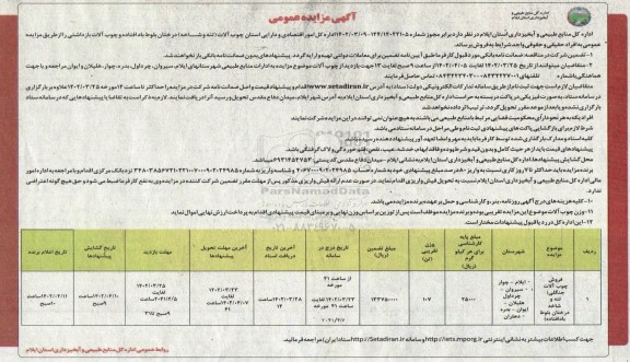 مزایده فروش چوب آلات جنگلی تنه و شاخه درختان بلوط