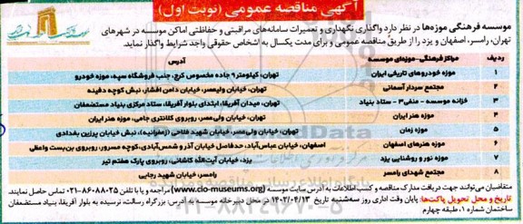 مناقصه واگذاری نگهداری و تعمیرات سامانه های مراقبتی و حفاظتی اماکن موسسه