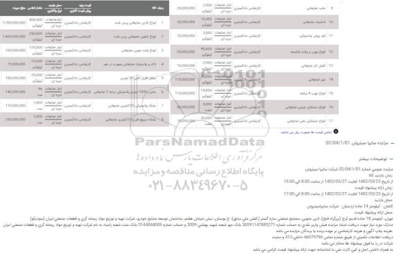 مزایده انواع کارتن ضایعاتی پرس شده...