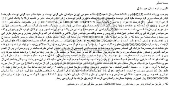 مزایده فروش ملک 