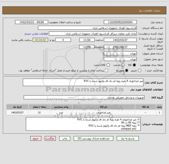 استعلام میز غذاخوری 4 نفره رویه ام دی اف وکیوم شده با PVC