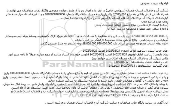 مزایده واگذاری یک باب سالن چند منظوره به مساحت حدودا 1200 مترمربع دارای کفپوش ....