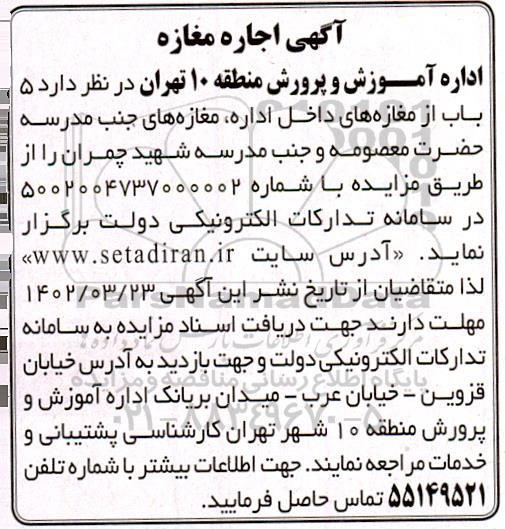 مزایده اجاره مغازه