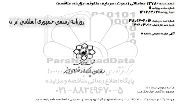 مزایده واگذاری غرف پارک ملت