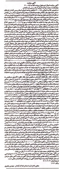 مزایده یک قطعه آپارتمان مسکونی کاربری مسکونی 