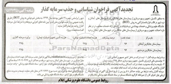 تجدید مناقصه و مزایده فراخوان شناسایی و جذب سرمایه گذار