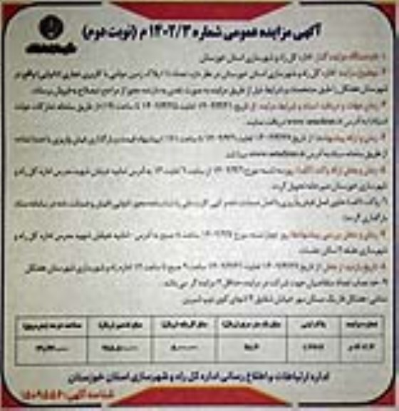 مزایده فروش تعداد 1 پلاک زمین دولتی با کاربری تجاری .نانوایی - نوبت دوم