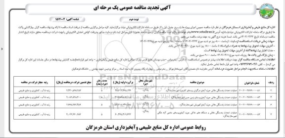 مناقصه عملیات احداث بند سنگی ملاتی حوزه آبخیز روستای تجدید نوبت دوم 