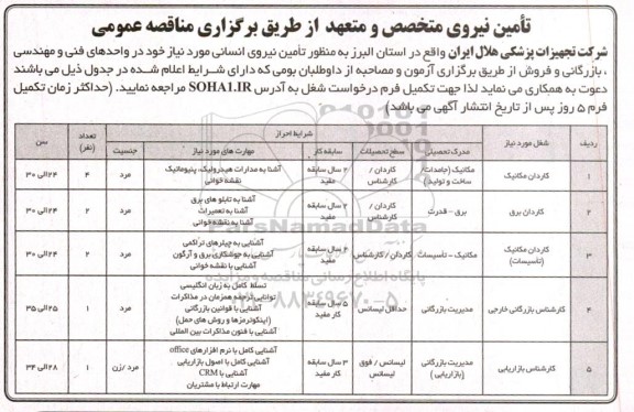 مناقصه تامین نیروی متخصص و متعهد