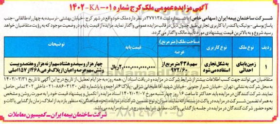 مزایده عمومی واگذاری ملک 