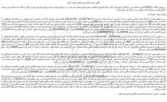 مزایده فروش یک قطعه زمین