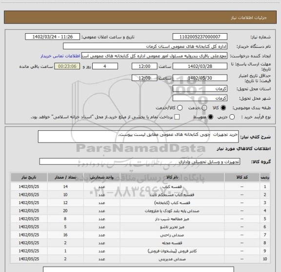 استعلام خرید تجهیزات  چوبی کتابخانه های عمومی مطابق لیست پیوست.