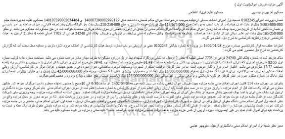 مزایده فروش  پلاک ثبتی 24240 فرعی از 7705 اصلی قطعه 4 