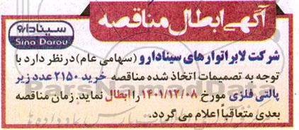 ابطال مناقصه خرید 2150 عدد زیر پالتی فلزی 