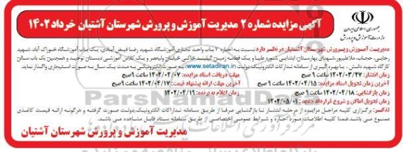 مزایده اجاره 7 باب واحد تجاری