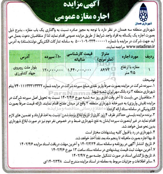 مزایده اجاره مغازه عمومی