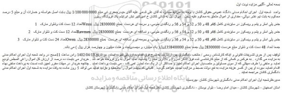 مزایده فروش تعداد 12 دست کت وشلوار مارک Wessi جنس پلی استر و پشم و ویسکوز و...